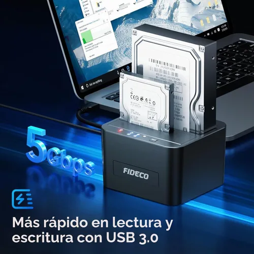 Vista 2 de Estación de acoplamiento de disco duro externo FIDECO, base de disco duro para HDD SATA SSD de 2.5 y 3.5 pulgadas, estación de acoplamiento de disco