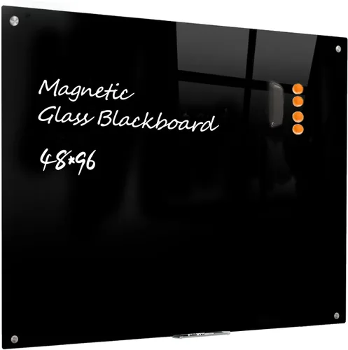Vista 12 de Pizarra de Vidrio Negro Magnética de Borrado en Seco - Pizarra Negra de 48 x 36 Pulgadas Montada en Pared de Vidrio, Pizarra de Vidrio Negro Grande