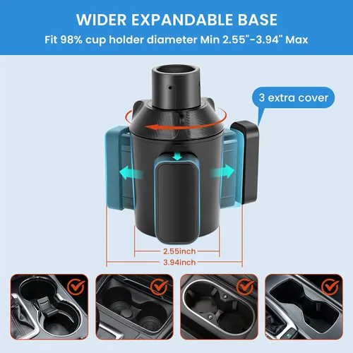 Vista 4 de Expansor de portavasos para automóvil con soporte y base ajustables, compatible con Yeti Ramblers de 10 a 64 oz, Stanley, Hydro Flask, Nalgene