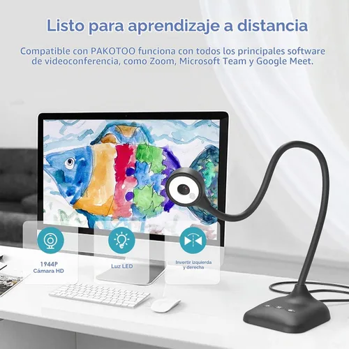 Vista 2 de Cámara de documentos USB para profesores, cámara web/doc para aula con formato A3, luces LED de 3 niveles, inversor de imagen, plegable, micrófono