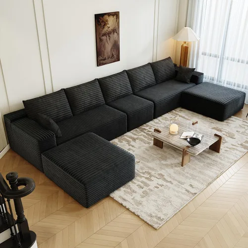 Vista 10 de Sofá modular modular de 139.4 pulgadas, sofás minimalistas en forma de L con diván de asiento medio, moderno sofá convertible de asiento profundo