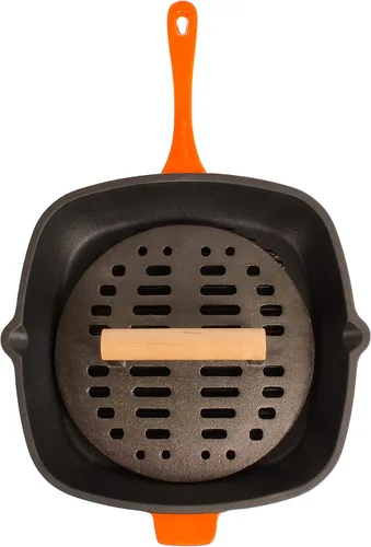 Vista 9 de BergHOFF Cast Iron2Piece Grill Set - Prensa para parrilla y prensa para carne, rojo