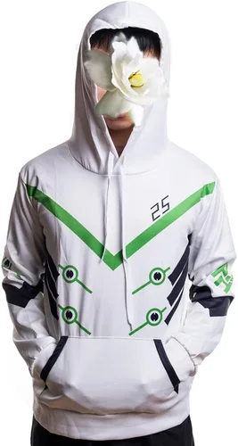 Vista 3 de Rulercosplay Overwatch Sudadera con capucha a la moda Genji Negro Blanco Sudadera con capucha Cosplay - Para niños