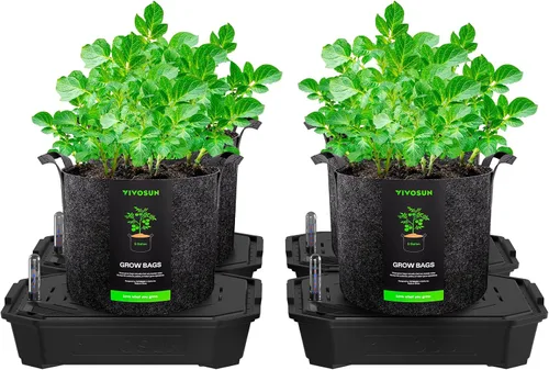 Vista 9 de VIVOSUN Paquete de 4 Macetas de Autoriego FlexFeed, Base de Maceta de Tela con Riego Automático con Medidor de Agua y Ventana de Mantenimiento