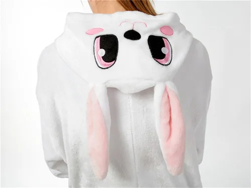 Vista 8 de UreeUine Disfraz de conejo de Pascua rosa de felpa ultra suave para cosplay, Rosado