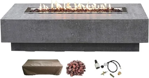 Vista 76 de Elementi+ Mesa de Fuego de Gas Colorado de Hormigón Fundido de 56" Rectangular, Hoguera al Aire Libre con Ignición Electrónica Incluye Cubierta