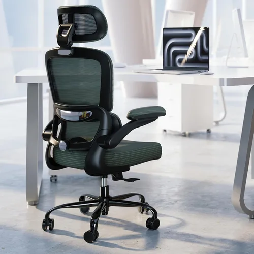 Vista 20 de TRALT - Silla de oficina ergonómica con soporte lumbar, color beige, 1