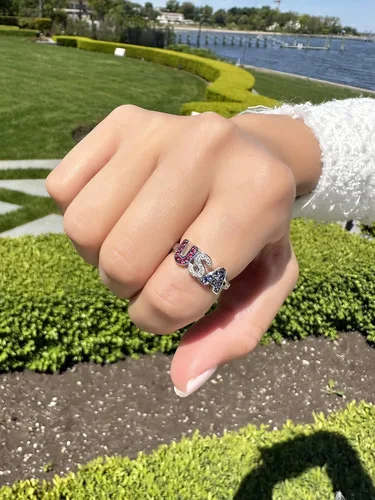 Vista 2 de LeVian - Anillo patriótico de diamantes de 120 quilates con rubí y zafiro de 14 quilates con bandera estadounidense patriótica de Estados Unidos
