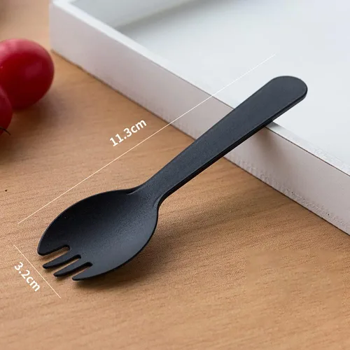 Vista 6 de 100 piezas desechables de plástico Spork de peso medio cubiertos negros tenedores perfectos para la escuela, almuerzo, picnic, restaurantes, fiestas