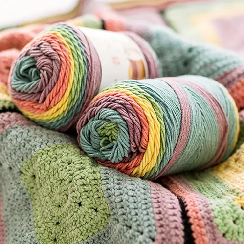 Vista 15 de Hilo de color de algodón para tartas, hilo multicolor arcoíris para tejer y tejer a ganchillo, 2 bolas de 7.05 oz, 45% algodón, 55% acrílico, hilo