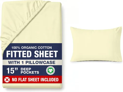 Vista 12 de LANE LINEN - Sábana bajera tamaño individual 100% algodón orgánico y 1 funda de almohada, tejido de percal suave, transpirable, apta para colchones