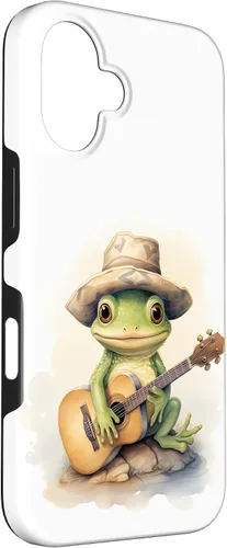 Vista 3 de Cute Little Green Frog Playing Guitar Case for iPhone 16