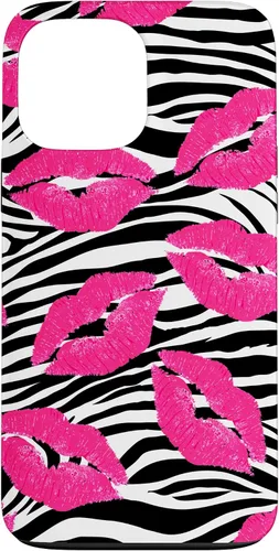 Vista 24 de Funda con estampado de labios de cebra rosa intenso y negro para iPhone 16 McBling