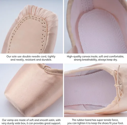 Vista 6 de Zapatos de punta de satén para niñas y mujeres, zapatos de ballet profesionales con cinta para la escuela o el hogar (elige una talla más grande)
