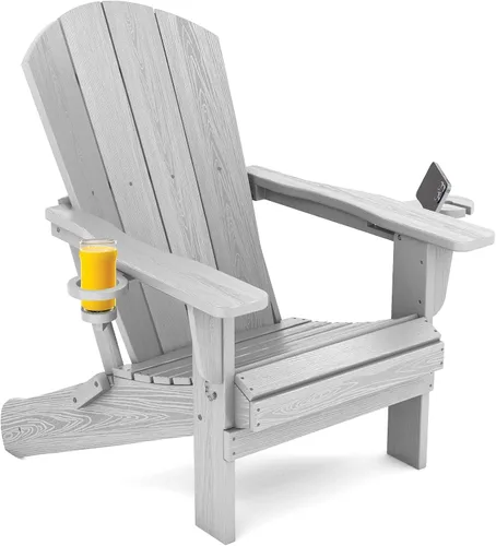 Vista 56 de SERWALL Silla Adirondack plegable, Silla Adirondack HDPE con textura de madera - gris Compuesto de HDPE, impermeable, grano de madera, taza
