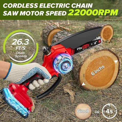 Vista 2 de Mini motosierra, motosierra eléctrica inalámbrica de 6 pulgadas, motosierra de mano, tijeras de podar portátiles para ramas de árboles, patio, hogar
