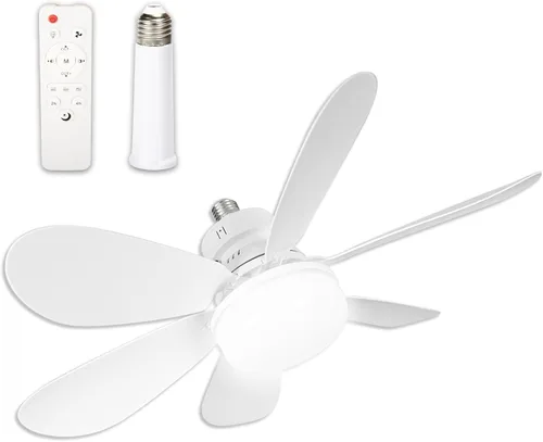 Vista 17 de Ventilador de techo atornillado con luz, luz de ventilador con mando a blanco-1