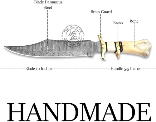 Vista 8 de Cuchillo de caza Bowie de acero de Damasco hecho a mano, cuchillo de supervivencia y caza de hoja fija, camping, bushcraft, regalo para hombres