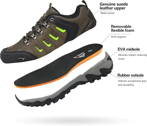Vista 4 de NORTIV 8 Zapatos de senderismo impermeables para hombre, zapatos de senderismo de cuero para exteriores, senderismo, camping, caminata