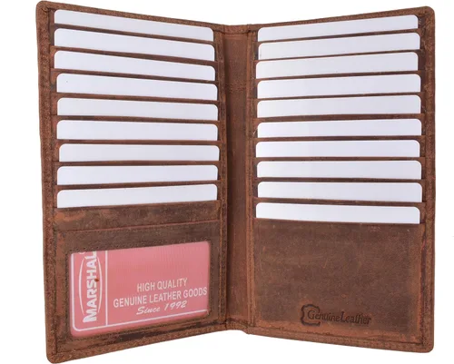 Vista 14 de Marshal Billetera de Cuero Bifold con Bloqueo RFID para Hombres y Mujeres Soporte de Cuero Genuino con 19 Ranuras, 2 Compartimentos para Billetes