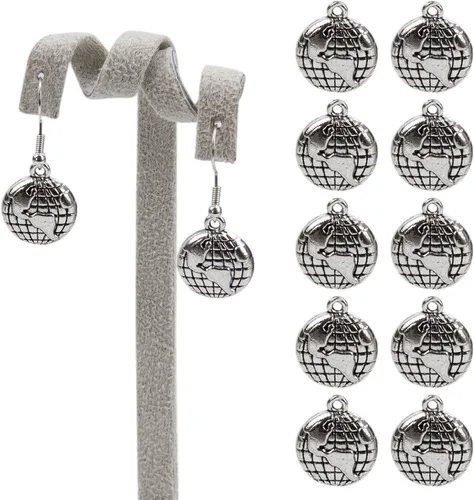 Vista 8 de AUEAR, Paquete de 100 dijes de globo de aleación de tierra de plata para hacer joyas, pulseras y collares