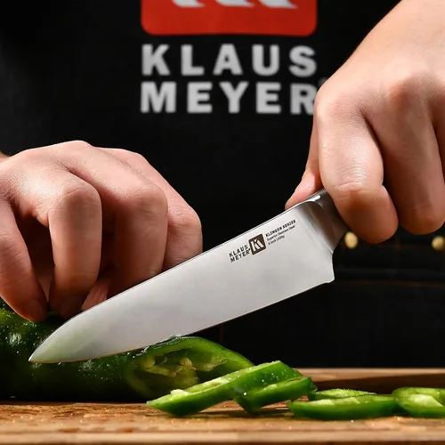 Vista 6 de Klaus Meyer Juego de cuchillos de 15 piezas, acero inoxidable alemán de alto carbono forjado con hoja afilada con bloque, cubiertos aptos