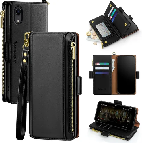 Vista 14 de Antsturdy Funda compatible con iPhone XR tipo cartera para mujer, bloqueo RFID, de piel sintética, funda cruzada para teléfono, con cremallera