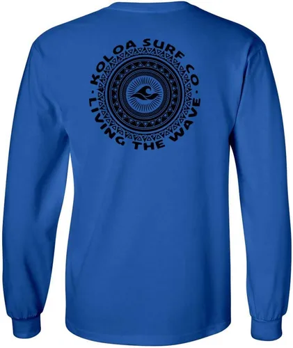 Vista 11 de Koloa Surf - Camiseta de algodón de manga larga con logotipo de círculo tribal para hombre, talla regular, grande y alta Azul acuático/logotipo