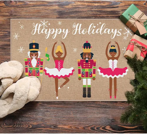 Vista 7 de Drydiet Tapete de Navidad con cascanueces afroamericanos, tapete antideslizante para puerta de bienvenida, feliz día festivo, entrada exterior