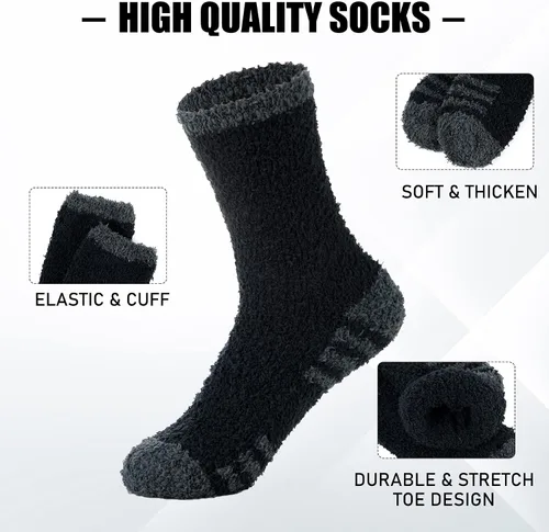 Vista 2 de Zando Calcetines mullidos para hombre, cómodos calcetines mullidos para invierno, cálidos, suaves, cómodos, de forro polar, calcetines para botas