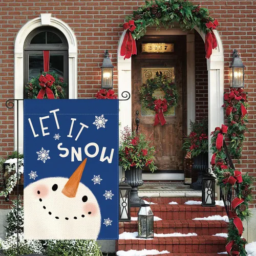 Vista 2 de AVOIN colorlife Azul Deja Que Nieve Muñeco de Nieve Copo de Nieve Bandera de Jardín 12 x 18 Pulgadas de Doble Cara, Bandera Decorativa de Navidad