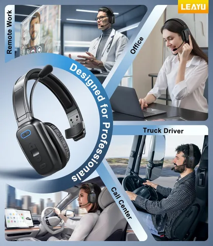 Vista 6 de Auriculares Bluetooth Trucker, micrófono con cancelación de ruido AI de 60 horas para conducir Mute Button, Multipoint Pairing, Single-Ear Design