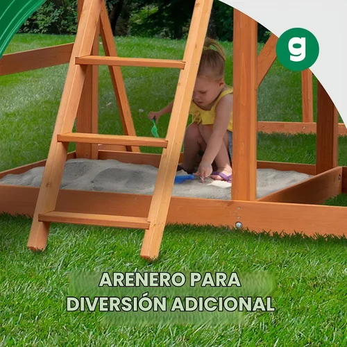 Vista 5 de Gorilla Playsets 01-1033 Ozark II - Juego de columpios de madera con toldo de vinilo verde, pared de roca y pelota de boxeo