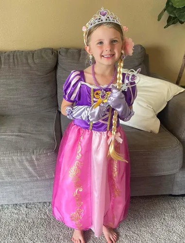 Vista 4 de knemmy Rapunzel - Vestido de Rapunzel para niñas, disfraz de princesa, ropa para niñas, Halloween, cosplay, cumpleaños, disfraz