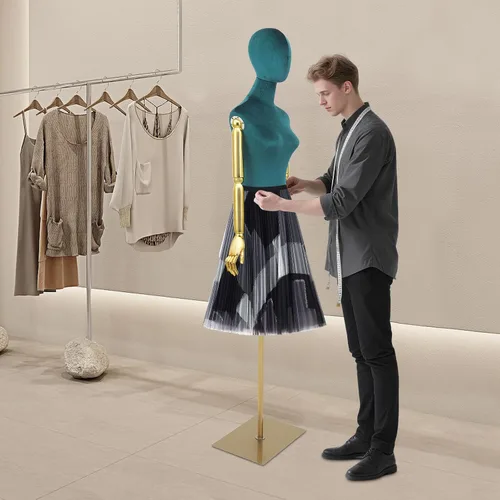 Vista 8 de Maniquí femenino, torso de vestido femenino con base y altura ajustable, torso de maniquí para ropa, vestido, exhibición de joyas (verde, alto)