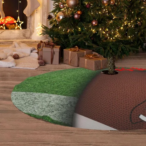 Vista 6 de Alfombra de césped de fútbol americano, divertido deporte, verde, 36 pulgadas, falda de árbol de Navidad, tapete, suministros divertidos