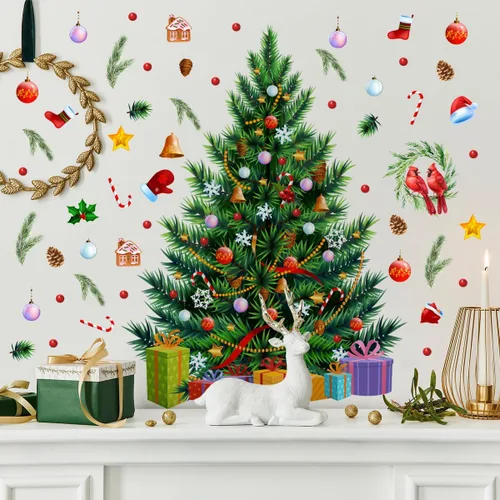 Vista 13 de 59x47 Pulgadas Adhesivos de Árbol de Navidad Azul Grande para Pared, Extraíbles DIY, Adhesivos de Árbol de Navidad Acuarela Gigantes para Baño