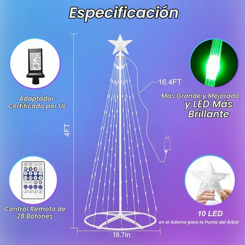 Vista 2 de Luz LED inteligente para árbol de Navidad de 4 pies, luces preiluminadas para árbol de Navidad Cambia