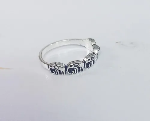 Vista 8 de Oxidized Eternity Elephant Animal Ring New 925 Sterling Silver Band