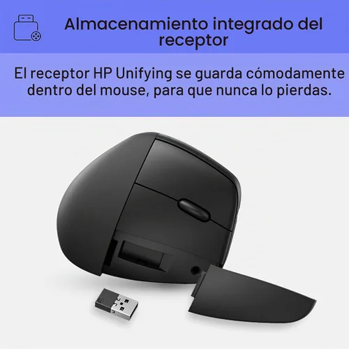 Vista 5 de HP 920 - Ratón ergonómico vertical inalámbrico Bluetooth 5.3 y dongle USB, 5 botones programables, batería de 16 semanas, multidispositivo