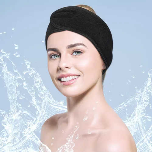 Vista 2 de Hoteam Paquete de 30 diademas de spa, esteticista facial para mujeres, ajustable, maquillaje, deportes, ducha, toalla elástica con cinta (negro)