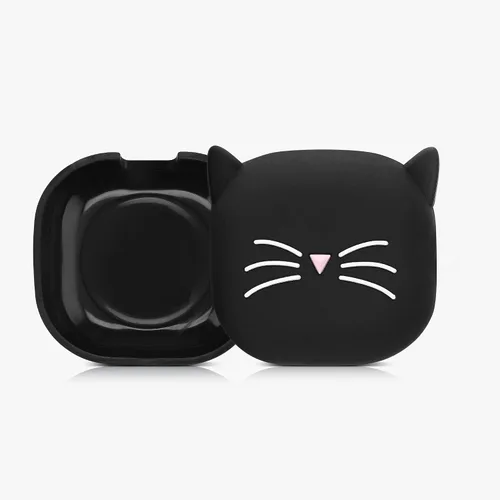 Vista 2 de kwmobile Funda de silicona compatible con Samsung Galaxy Buds 2 Pro/Buds 2 / Buds Live - Cat Black/White