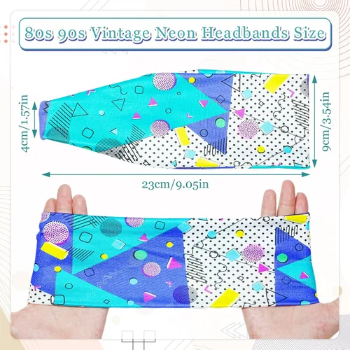 Vista 2 de Paquete de 8 diademas de neón con estampado de los años 80 y 90, accesorios retro de los años 80, trajes de los años 90 para mujeres, banda