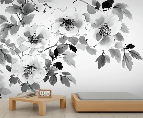 Vista 14 de Mural de pared floral retro, papel tapiz rústico floral de bar, flores abstractas 3D, impermeable, para cafetería, restaurante, sala de estar