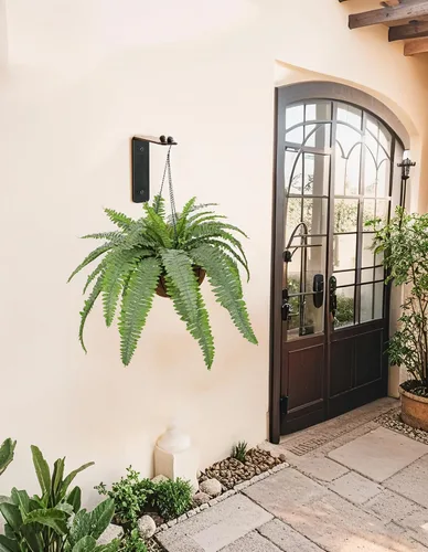 Vista 7 de Plantas colgantes falsas grandes de helecho boston, plantas artificiales para exteriores, helechos falsos realistas con cesta de palmera, plantas
