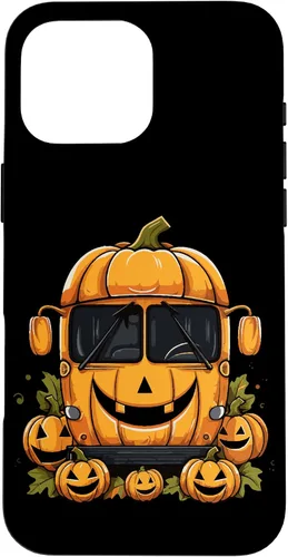 Vista 19 de iPhone 16 School Bus Pumpkin Halloween Driver Pumpkins Ride Spooky Fun Case