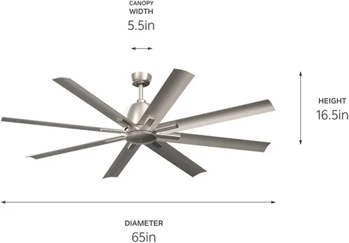 Vista 2 de Kichler Breda 310265NI - Ventilador de techo grande para exteriores de 65 en 8 aspas con control remoto, cuerpo de acero moderno, cuchillas