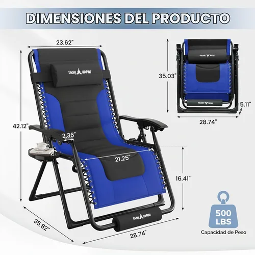 Vista 3 de UDPATIO Silla de gravedad cero de gran tamaño, reclinable acolchado completo para exteriores, asiento reclinable ajustable plegable para patio
