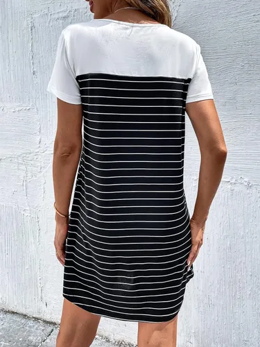 Vista 2 de SOLY HUX Women's Striped Short Sleeve Tshirt Dresses Colorblock Button Summer Dress