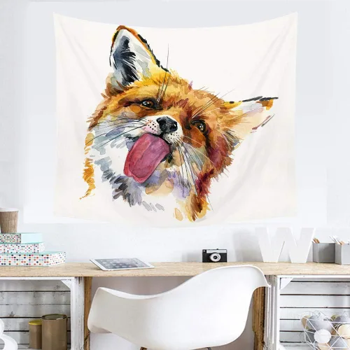 Vista 3 de HGOD DESIGNS Tapiz de zorro para colgar en la pared, lindo zorro acuarela, tapiz decorativo de pared para hombres, mujeres, niñas, niños, poliéster